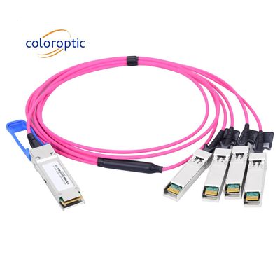 Breakout AOC Kabel Optik Aktif 100G QSFP28 Ke 4 SFP28 25G Konsumsi Daya Rendah