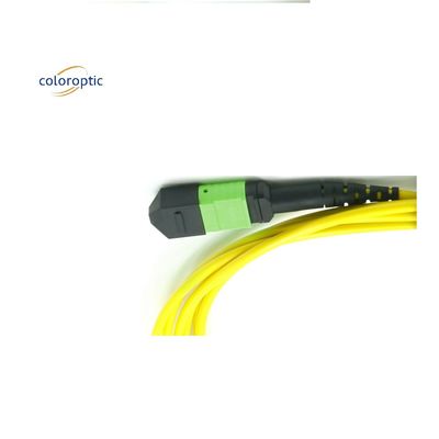OM3 MPO Patch Cord 12 Core Aqua Fiber Optic Connector Untuk Jaringan yang Efisien