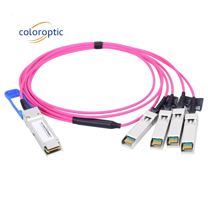 Breakout AOC Kabel Optik Aktif 100G QSFP28 Ke 4 SFP28 25G Konsumsi Daya Rendah