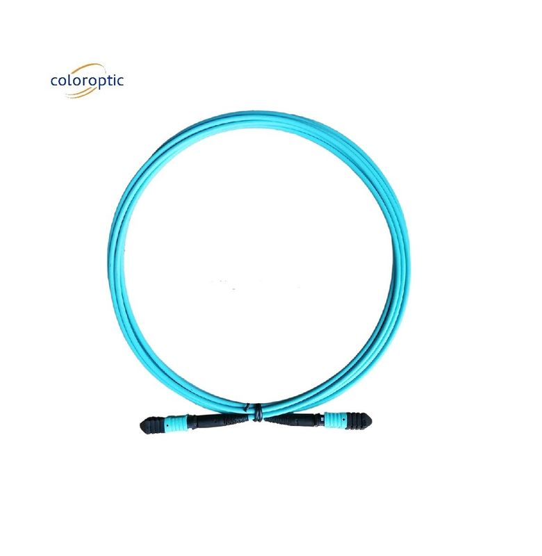 Fiber Grade G652D MPO Patch Cord Dengan Aqua Jacket PC Connector Polishing